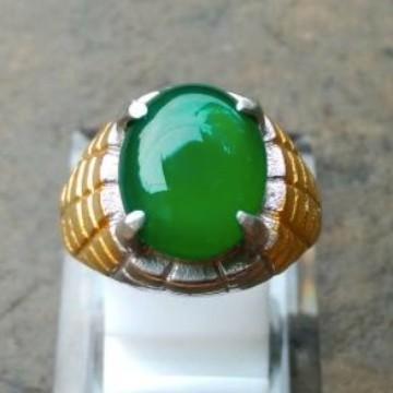 Ring Natuurlijke Groene Chrysopraas-Chalcedoon Steen CAR16, Sieraden, Tassen en Uiterlijk, Ringen, Nieuw, Heer, 20 of groter, Groen