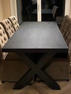 Eettafel mat zwart echt hout, Eikenhout, 200 cm of meer, Zo goed als nieuw, Vijf personen of meer