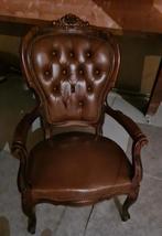 Gecapitonneerde Barok Fauteuil, donkerbruin leer ., Ophalen