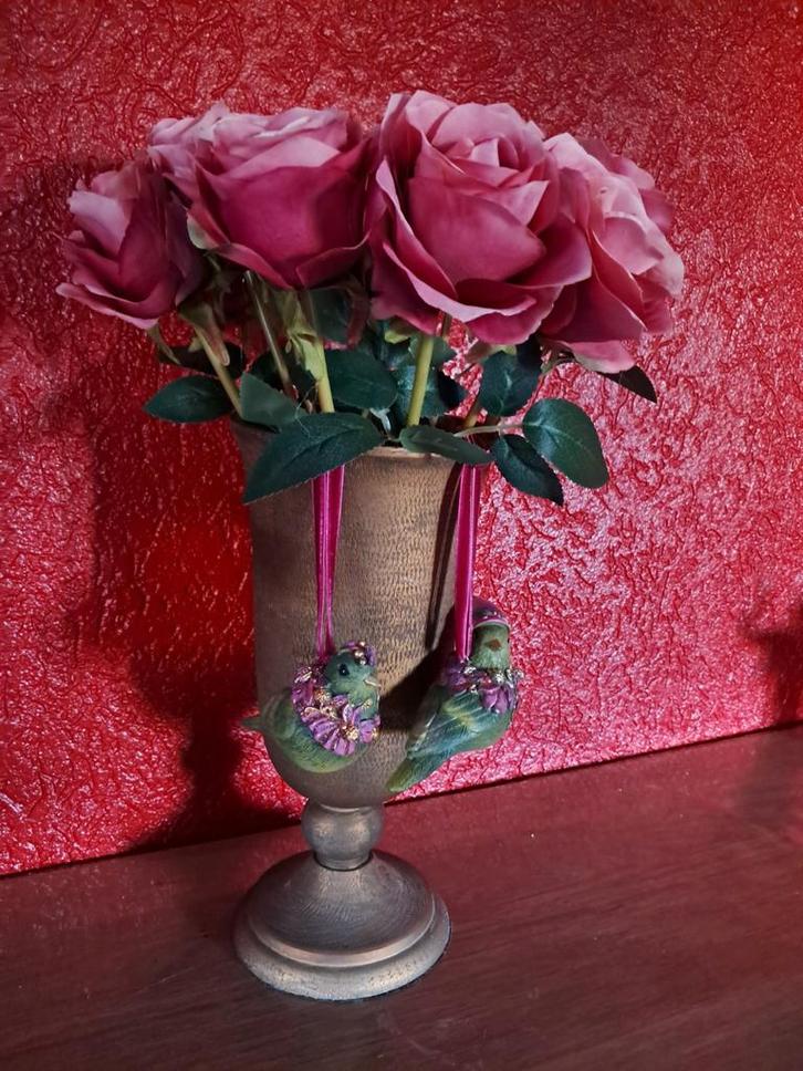 Goudkleurig metalen vaas/bloempot., Huis en Inrichting, Woonaccessoires | Vazen, Zo goed als nieuw, Overige kleuren, Minder dan 50 cm