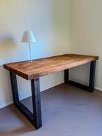Massief eiken houten bureau met geintegreerde design lamp, Huis en Inrichting, Bureaus, Ophalen, Gebruikt, Bureau