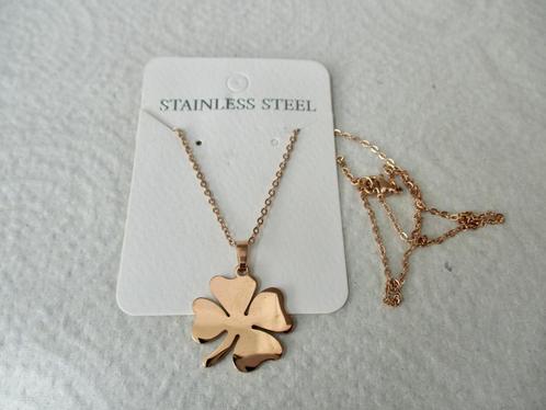 Stainless steel goudkleur ketting 45 cm. + KLAVER 4 hanger, Sieraden, Tassen en Uiterlijk, Kettingen, Nieuw, Overige materialen