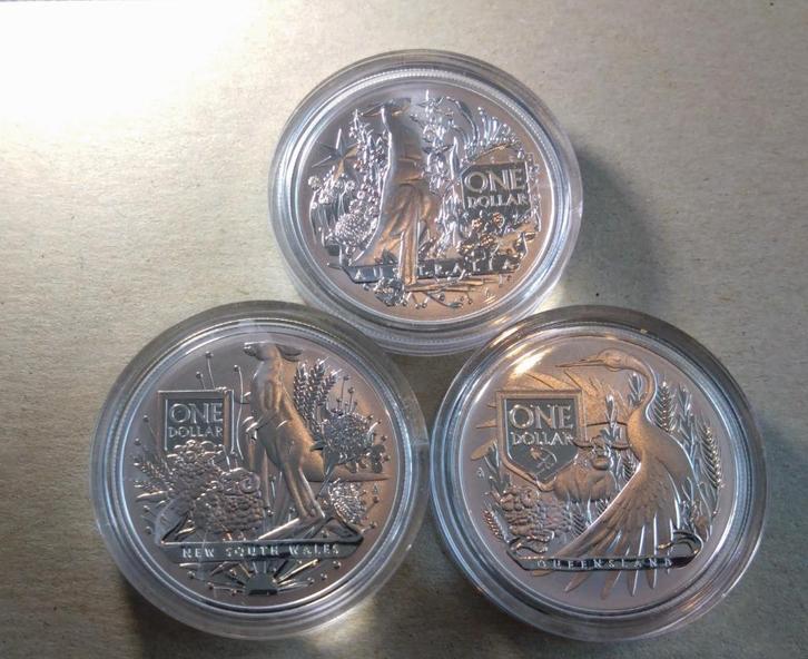 Zilver 3 x 1 oz munt Australia - Coat of Arms 2021 2022 2023, Postzegels en Munten, Edelmetalen en Baren, Zilver, Ophalen