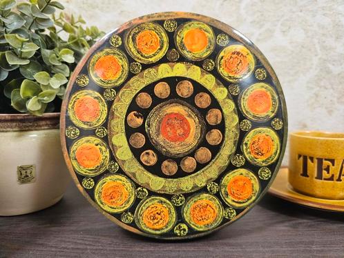 Koektrommel oranje groen cirkels  vintage blik, Verzamelen, Blikken, Gebruikt, Overige, Overige merken, Ophalen of Verzenden
