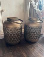 2x grote prachtige windlichten met honingraat goud/brons, Huis en Inrichting, Woonaccessoires | Kandelaars en Kaarsen, Ophalen