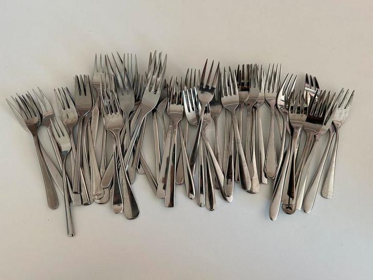 Partij cocktailvorken ongesorteerd 50 stuks, Huis en Inrichting, Keuken | Bestek, Gebruikt, Los bestek, Rvs of Chroom, Ophalen of Verzenden