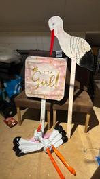 Ooievaar. en bord en opblaasbare ooievaar samen €20,00, Ophalen of Verzenden, Zo goed als nieuw