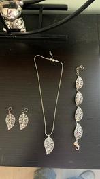 Zilveren veren set, oorbellen, ketting, armband, Ophalen of Verzenden, Zo goed als nieuw, Zilver