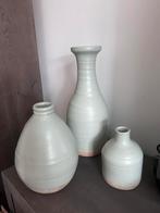 Set van 3 groene vazen, Ophalen, Aardewerk of Porselein, Zo goed als nieuw, Minder dan 50 cm