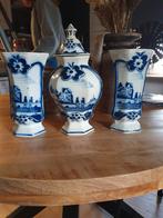Delfts Blauw Vazen en Pot met Deksel Set 17 de eews, Ophalen of Verzenden