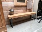 Bank sidetable massief eiken stalen strippoten, Nieuw, Ophalen of Verzenden, 150 tot 200 cm, 25 tot 50 cm