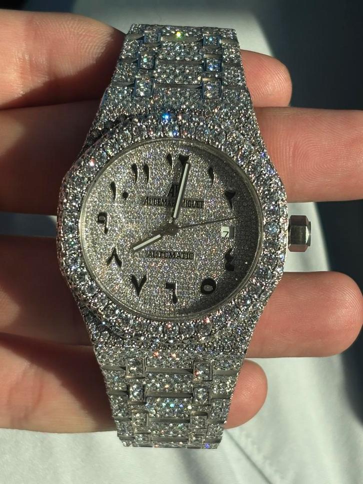 Iced out ap moissanite, Sieraden, Tassen en Uiterlijk, Horloges | Heren, Nieuw, Overige merken, Staal, Ophalen of Verzenden