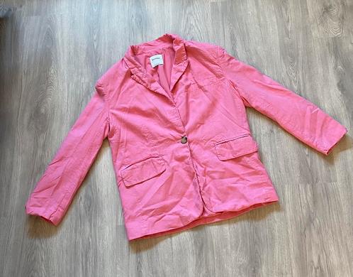 Roze linnen jasje met schoudervullingen., Kleding | Dames, Jasjes, Kostuums en Pakken, Zo goed als nieuw, Jasje, Maat 36 (S), Roze