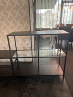 Wand en tv meubel Stijlvol metalen rek met glazen planken, Ophalen, Zo goed als nieuw