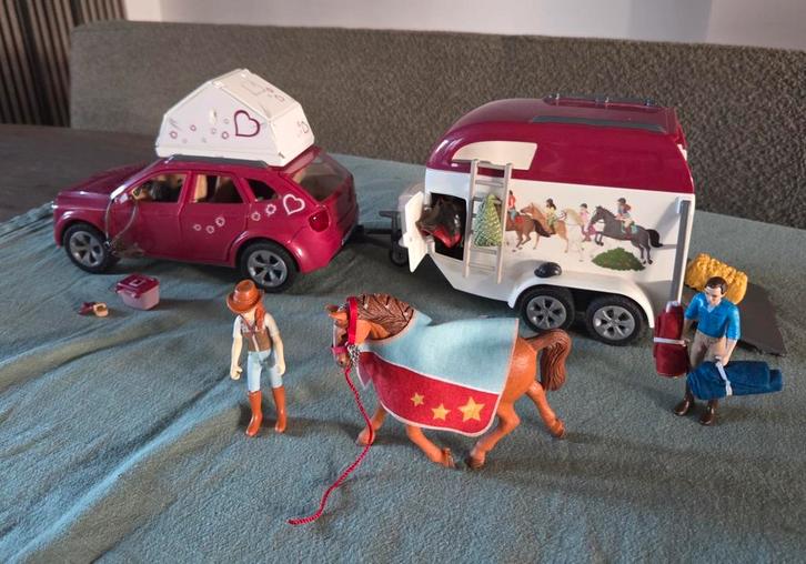 Schleich avontuur met auto en paardentrailer 42535, Kinderen en Baby's, Speelgoed | Overig, Zo goed als nieuw, Jongen of Meisje