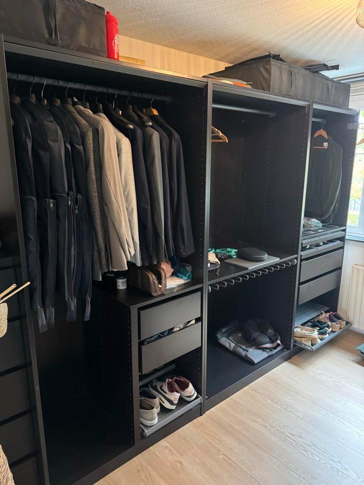 Pax kasten donkerbruin met lades en planken, Huis en Inrichting, Kasten | Kledingkasten, Gebruikt, 200 cm of meer, 50 tot 75 cm