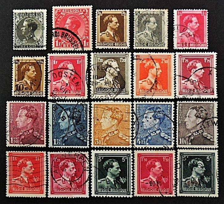 België : 20 zegels Leopold III jaren '30 en '40 o.a. Victory, Postzegels en Munten, Postzegels | Europa | België, Gestempeld, Ophalen of Verzenden