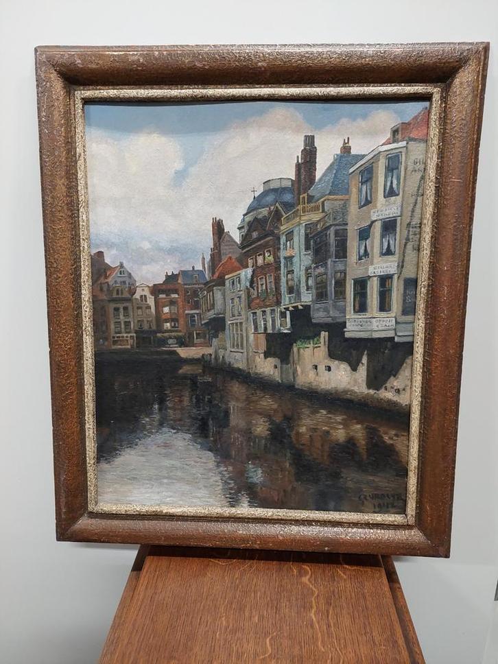 Gesigneerd schilderij Steigersgracht Rotterdam 1942, Antiek en Kunst, Kunst | Schilderijen | Klassiek, Ophalen of Verzenden
