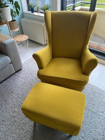  Ikea Strandmon yellow armchair with cover & footrest beschikbaar voor biedingen