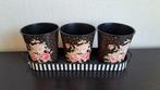 Bloempot set met rozenmotief, Kunststof, Rond, Binnen, Ophalen of Verzenden