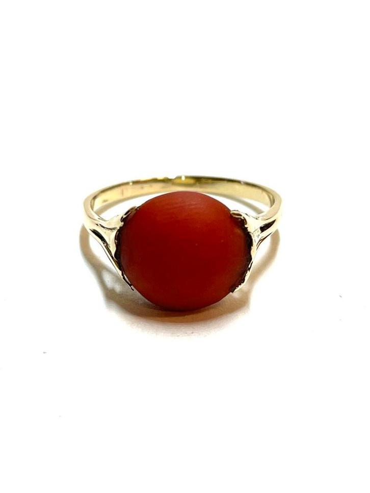 14k gouden ring met bloedkoraal, Sieraden, Tassen en Uiterlijk, Ringen, Zo goed als nieuw, Dame, Kleiner dan 17, Goud, Goud, Met edelsteen