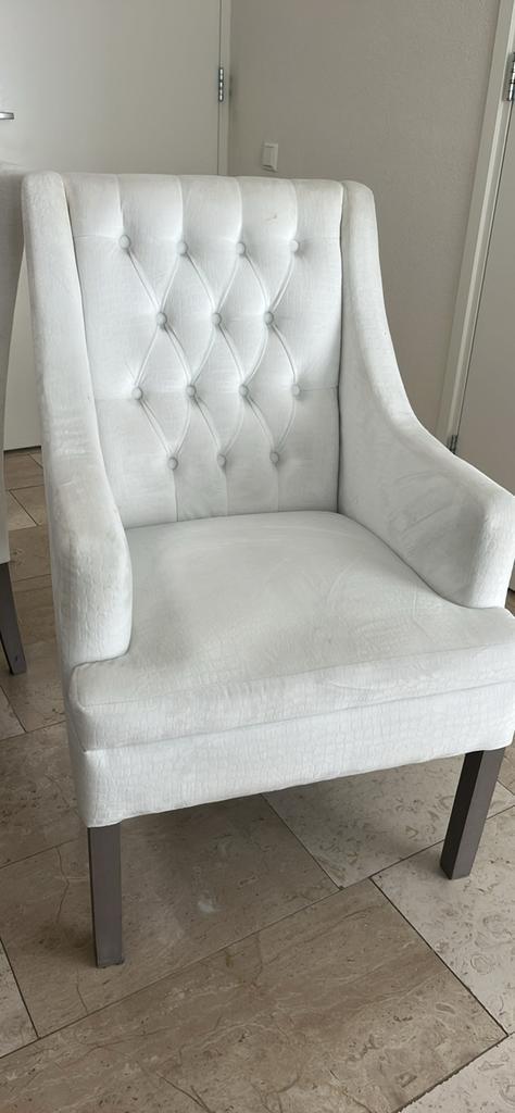 Witte Eetkamerstoelen - Set van 4, Huis en Inrichting, Fauteuils, Gebruikt, Stof, 50 tot 75 cm, Minder dan 75 cm, Ophalen
