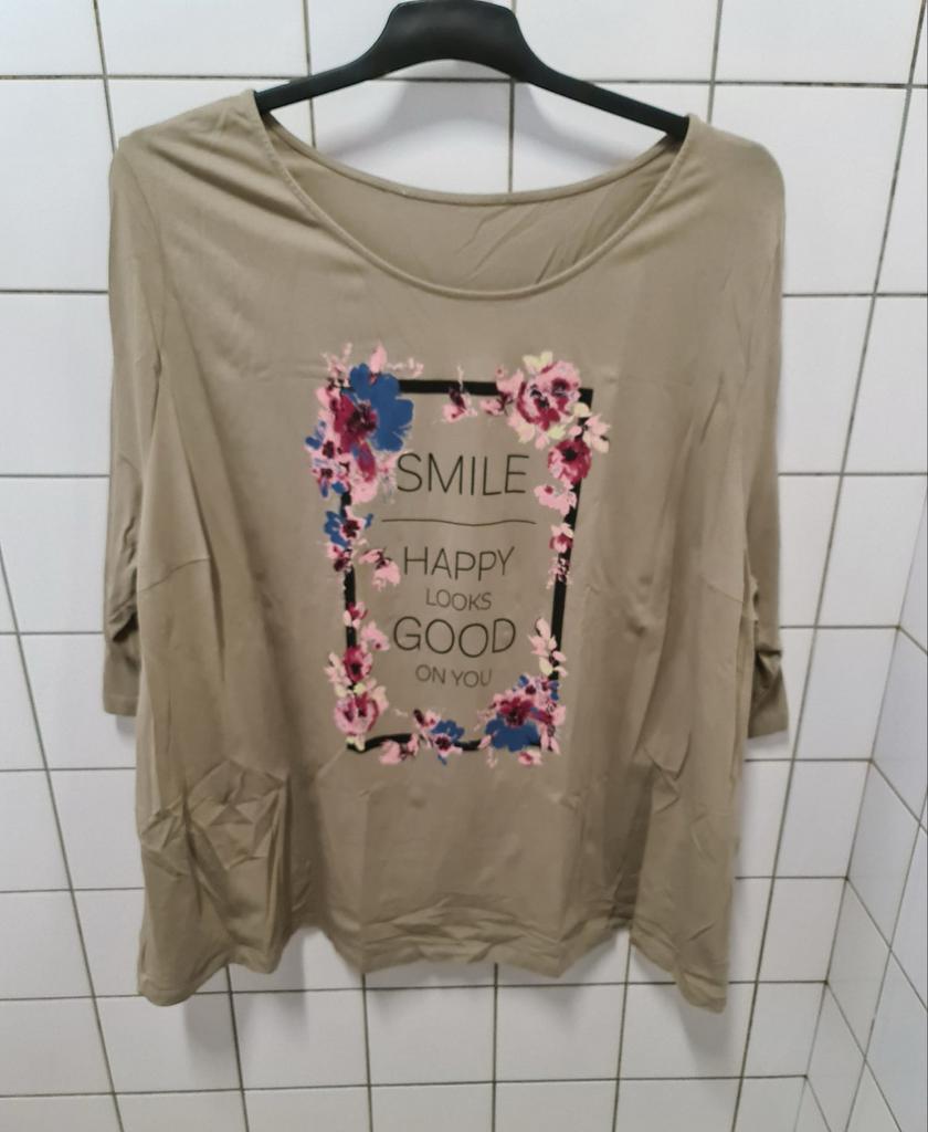 Leuk beige shirt met bloemenprint - Maat xxl, Kleding | Dames, Verzenden, Gedragen, Maat 46/48 (XL) of groter, Beige