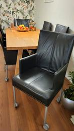 Zes zwarte eettafel stoelen (leer), Huis en Inrichting, Stoelen, Ophalen, Zwart, Leer, Vijf, Zes of meer stoelen