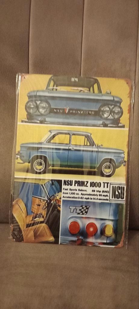 Blikken Bord NSU Prinz 1000 TT - 20x30 cm, Verzamelen, Automerken, Motoren en Formule 1, Ophalen of Verzenden