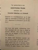 vd Griendt - Feijen 1909 Oud-Beijerland 1977 Bilthoven, Ophalen of Verzenden