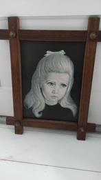 Vintage schilderij huilend meisje in houten lijst, Overige typen, Minder dan 50 cm, Gebruikt, Ophalen of Verzenden