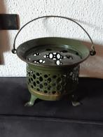 Oude emaille theelichtje//comfoor groen+gouden bies, Antiek en Kunst, Ophalen of Verzenden