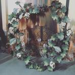 Grote antieke grafkrans 100 x 90cm bloemenkrans zink rozen, Ophalen