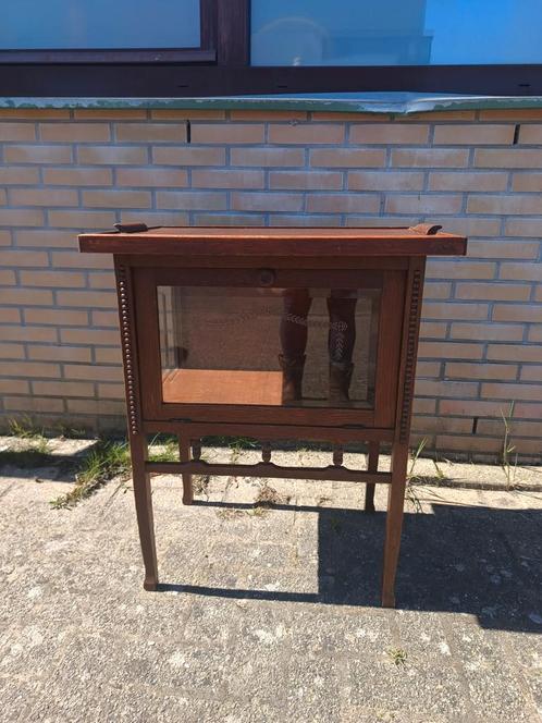 antiek theekastje met klapdeur en geëtst glas, dienblad, Antiek en Kunst, Antiek | Meubels | Kasten, Ophalen