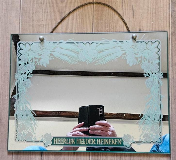 Oude Heineken Spiegel - 30x40 cm, Verzamelen, Biermerken, Gebruikt, Ophalen of Verzenden