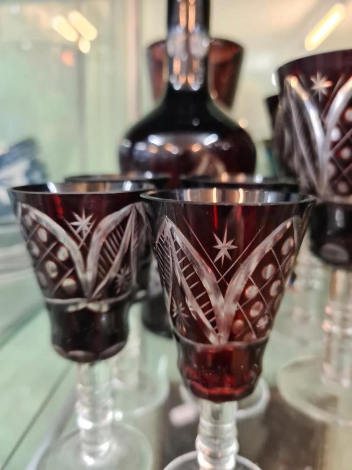 Boheems Kristal Set: Karaf, Likeur & Wijnglazen, Antiek en Kunst, Antiek | Glas en Kristal, Ophalen of Verzenden