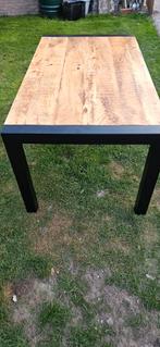 Mangohouten Tafel met Metalen Onderstel, Huis en Inrichting, 100 tot 150 cm, Ophalen of Verzenden, Zo goed als nieuw, Metaal