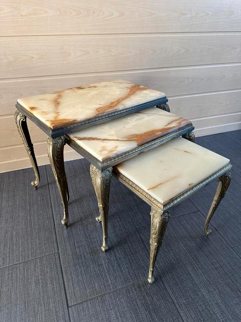 Mimiset Onyx Messing, Huis en Inrichting, Tafels | Bijzettafels, Zo goed als nieuw, Rond, Minder dan 55 cm, Ophalen