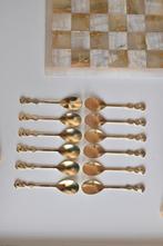 12 goudkleurige theelepeltjes met bloem, Ophalen of Verzenden