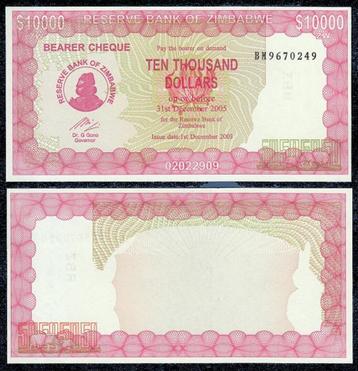 Zimbabwe 2005/2006, Bearer Cheque 10.000..100.000 (UNC) beschikbaar voor biedingen