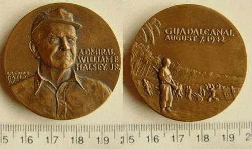 Penning WO II Quadalcanal/Halsey, Postzegels en Munten, Penningen en Medailles, Brons, Buitenland, Verzenden