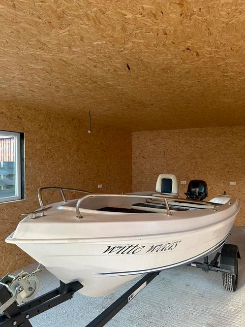 Polyester bootje 15pk yamaha, Watersport en Boten, Sloepen, Gebruikt, 10 tot 30 pk, 3 tot 6 meter, Buitenboordmotor, Benzine, Polyester