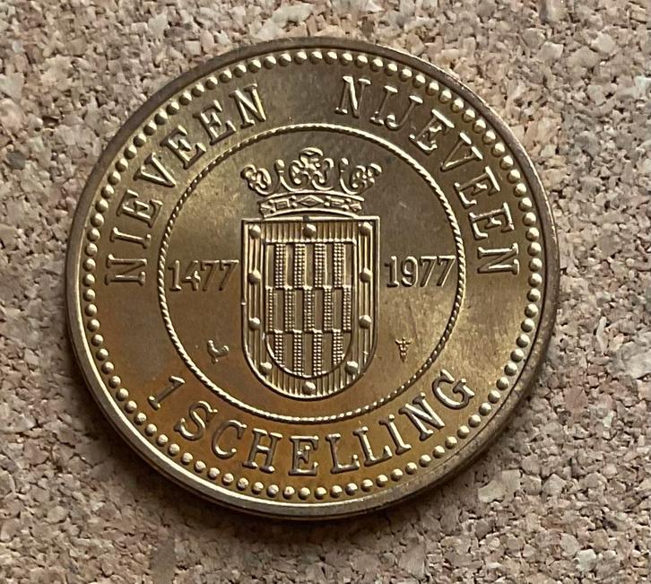 Penning - Nederland Nijeveen 1 Schelling 1977, Postzegels en Munten, Penningen en Medailles, Overige materialen, Nederland, Ophalen of Verzenden