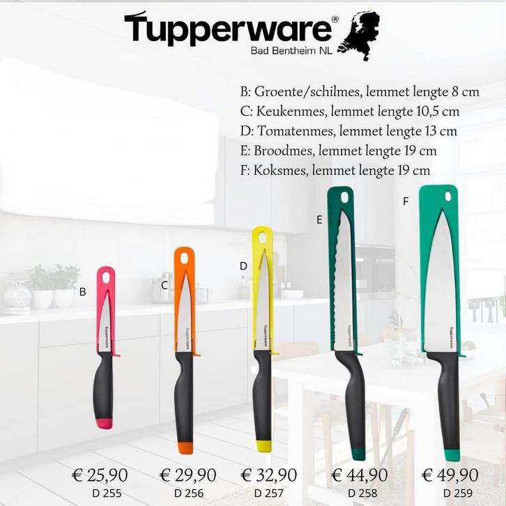Tupperware Diverse Messen # Tomaten-Schil- Koksmes etc, Huis en Inrichting, Keuken | Tupperware, Nieuw, Overige typen, Ophalen of Verzenden