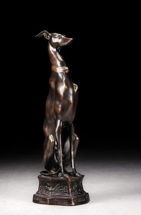 een groot uniek antiek bronzen beeld van een windhond, Antiek en Kunst, Kunst | Beelden en Houtsnijwerken, Ophalen