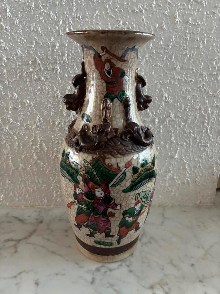 Chinese Baluster Vaas - Polychroom Emaille, Warrior Scenes, Antiek en Kunst, Antiek | Vazen, Ophalen of Verzenden