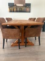 Massief houten eettafel + 6 stoelen, Ophalen, Gebruikt, 4 tot 6 stoelen