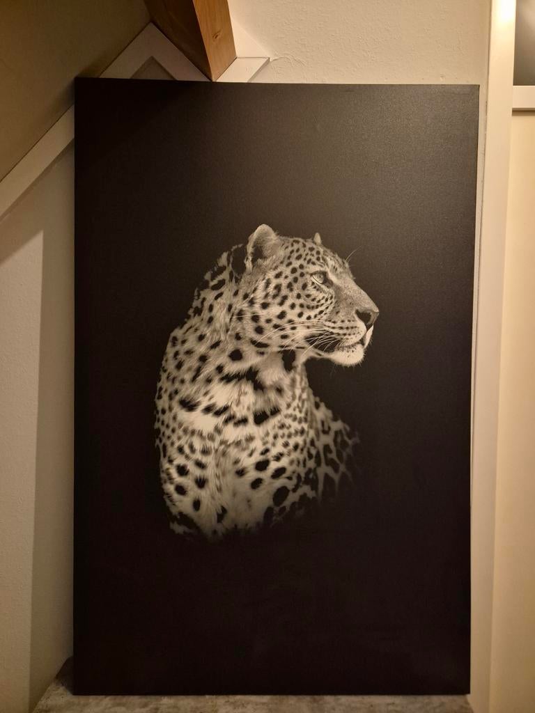 Groot canvas schilderij van Panter - zwart-wit, Huis en Inrichting, Woonaccessoires | Schilderijen, Tekeningen en Foto's, Ophalen