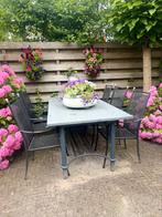 IJzeren tuintafel met Basalt blad incl 6 ijzeren stoelen, Ophalen, Overige materialen, Gebruikt, 6 zitplaatsen