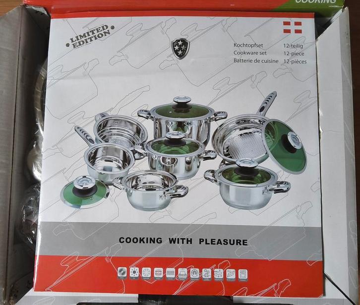 Green cooking Pannenset - Nieuw in Doos, Huis en Inrichting, Keuken | Potten en Pannen, Nieuw, Pannenset, Rvs, Inductieplaat, Keramische plaat